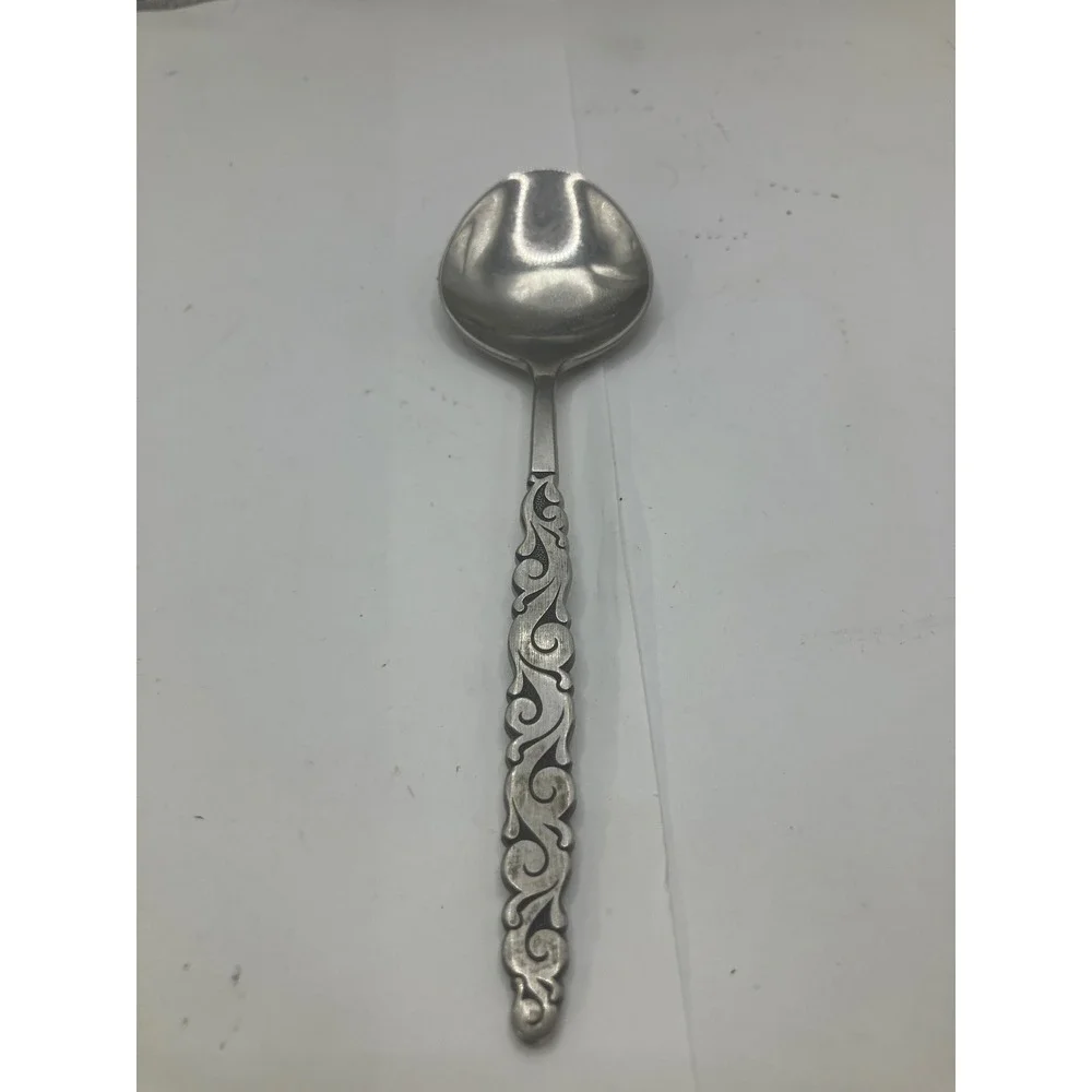 Lyon Stainless Ornate Scroll Serving Spoon Or Ladle Silver Tone Elegant Design